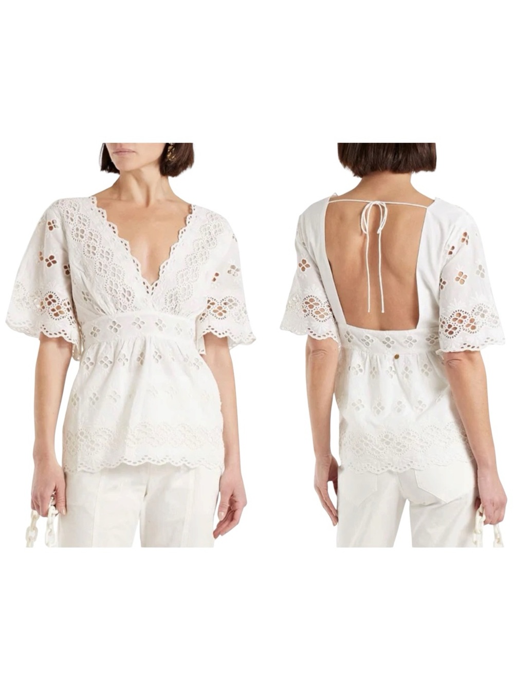 Antik Batik Sangalo Openback Broderie Anglaise Eyelet Cotton Blouse size S